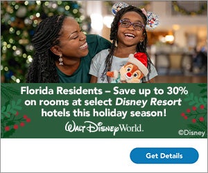 Featured image for “Walt Disney World – Florida Residents: Save Up to 30% on Rooms at Select Disney Resort Hotels This Fall and Holiday Season”